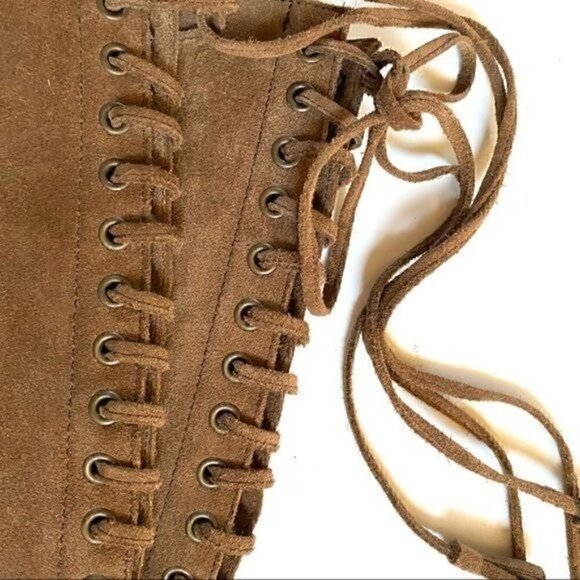 Allsaints Stepney Tan Suede Over the Knee Lace Up Tassel Boots EU 36 US 6 - Picture 10 of 16
